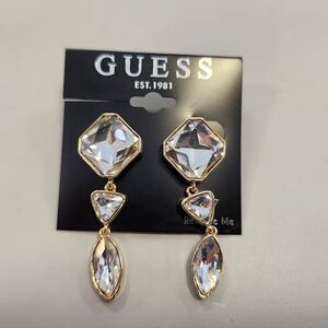 NWT Guess Gold-Tone Crystal Linear Drop Earrings